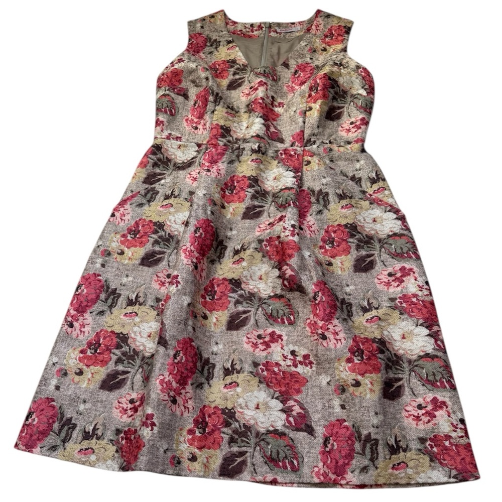 Cath Kidston 12 metallic gold dress floral red pink pockets sleeveless luxury